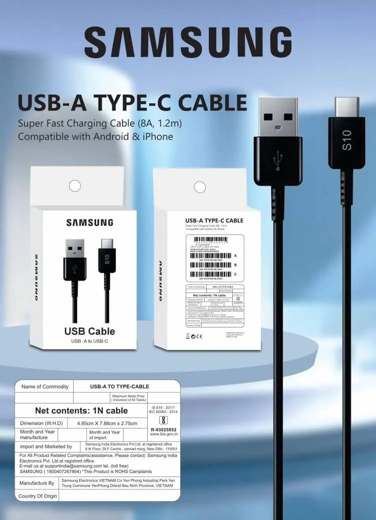 Svmsung Box Packing Fast Charging ( Usb to C ) Cable
