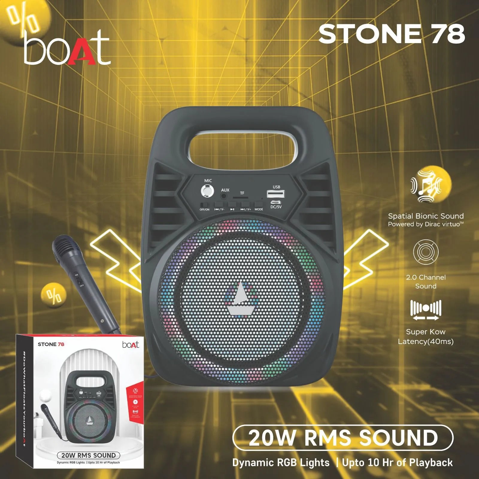 b0Ãt Stone 78 Wireless Speaker With Karaoke Mic