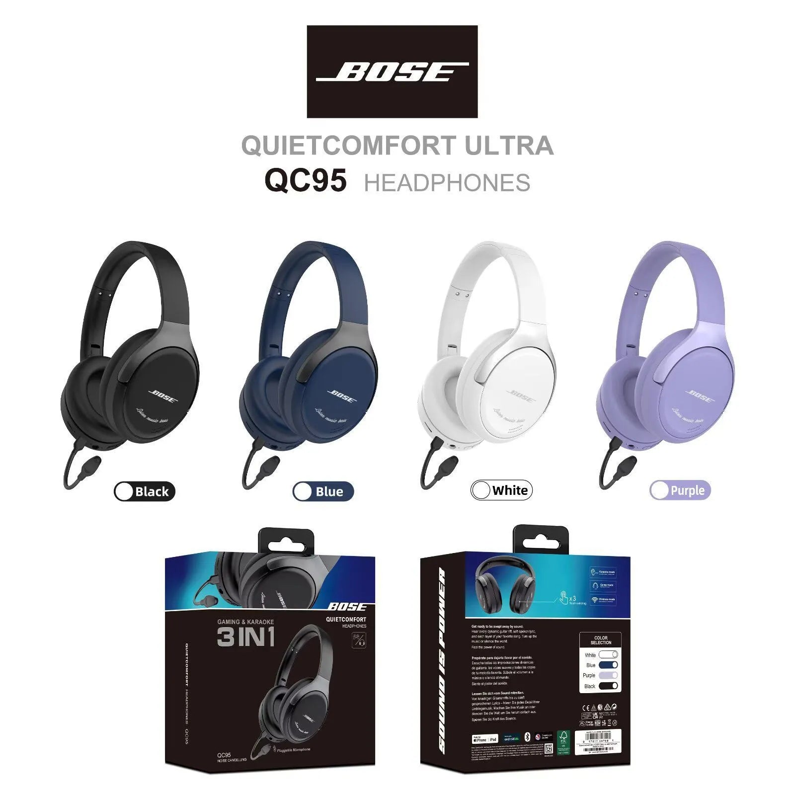 BØ$E QC95 – Wireless Headphone With Detachable Microphone