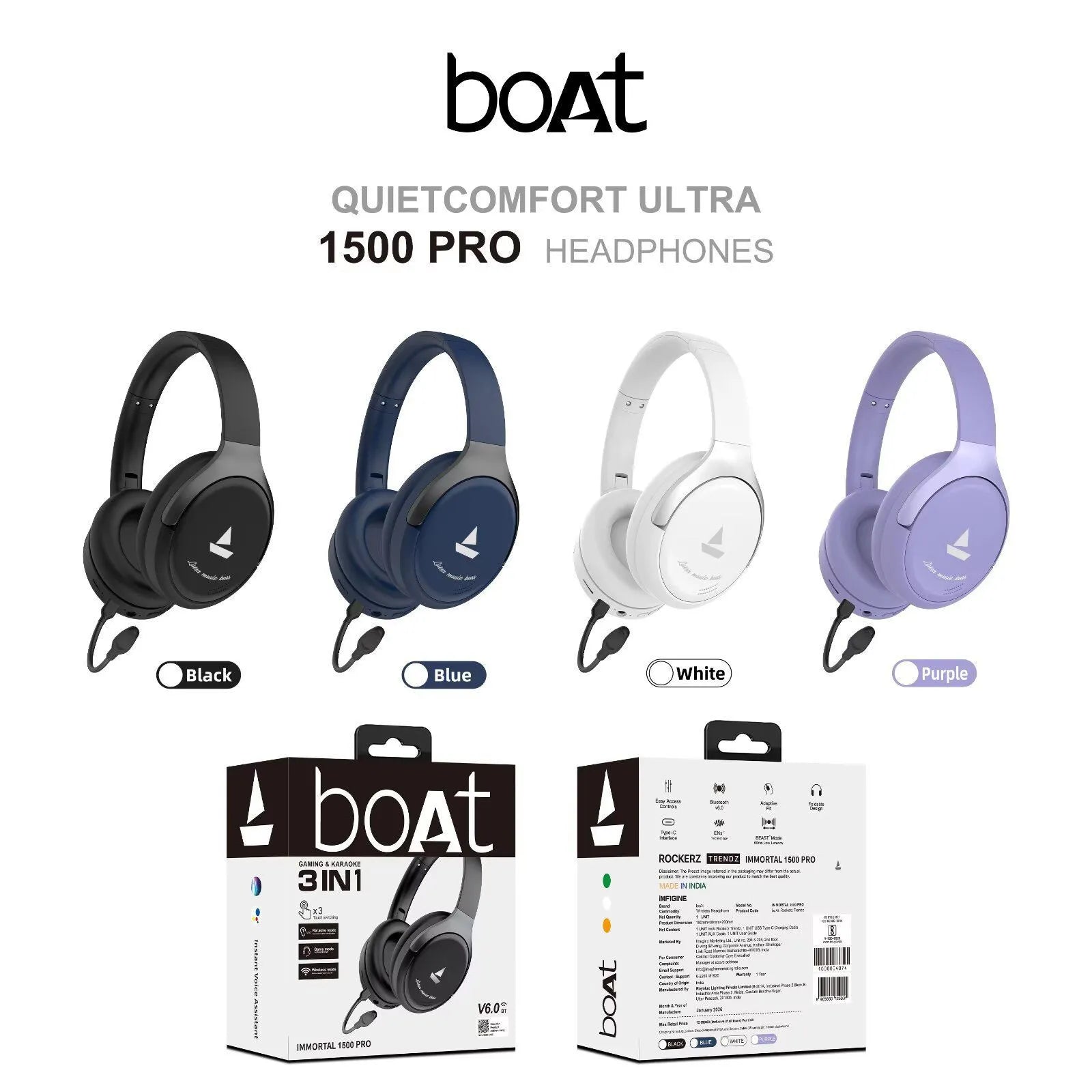 bøÃt Immortal 1500 Pro – Wireless Headphone With Detachable Microphone