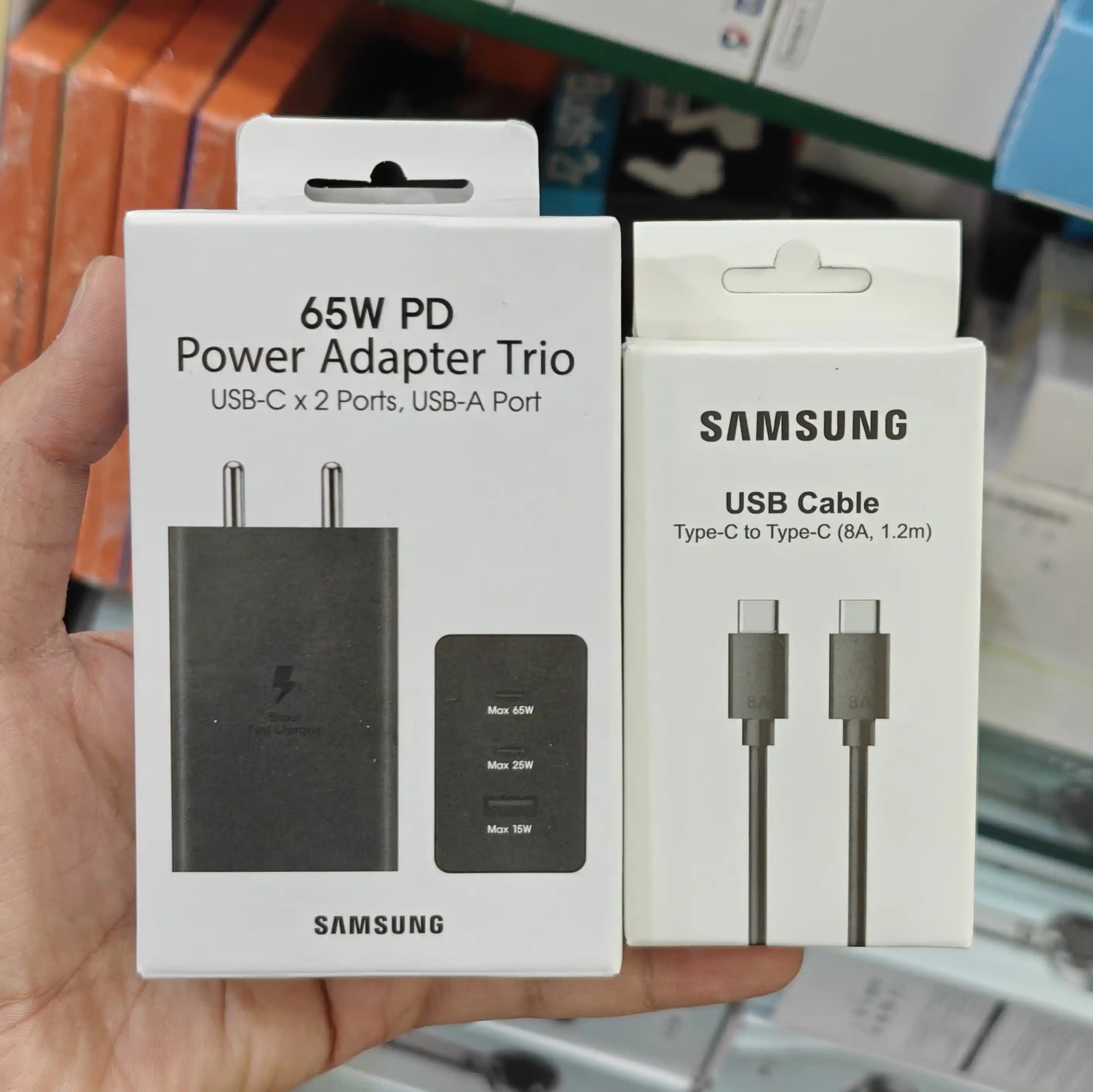 Svmsung 65w PD Adaptor With C To C Cable – Big Size ( 3 Port )